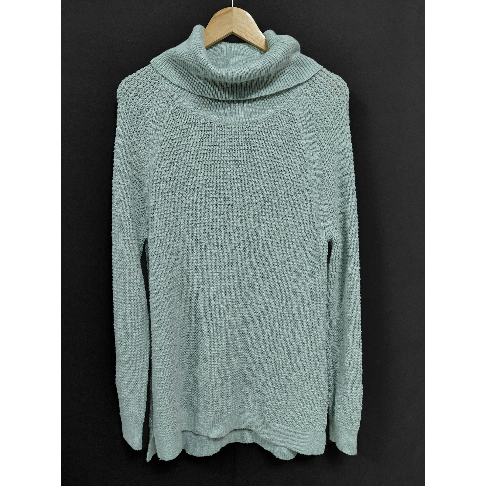L.L.Bean Cotton Knit Sweater Green Solid Long Sleeve Size Xl